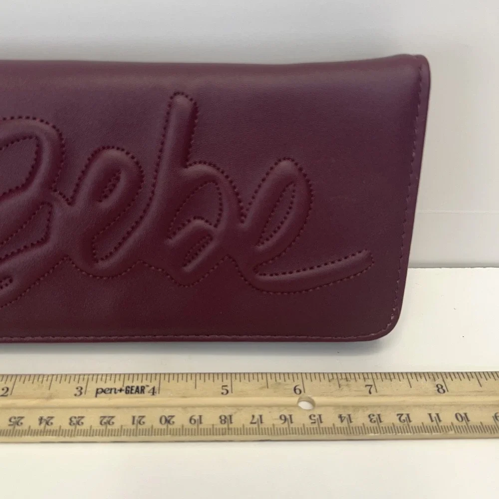 BEBE Louisa Trifold Wallet Multi Slots Embossed Logo Wristlet Clutch Purple NEW